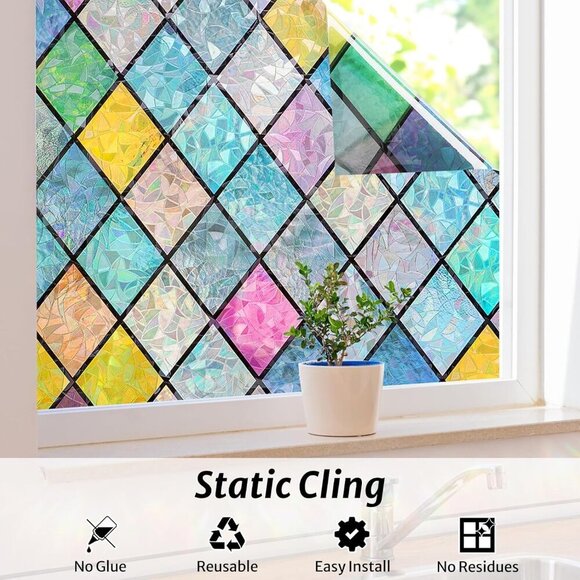 Stained Glass Window Film Rainbow Film Decorative 3D Privacy Sticker Colorful La - Picture 5 of 9